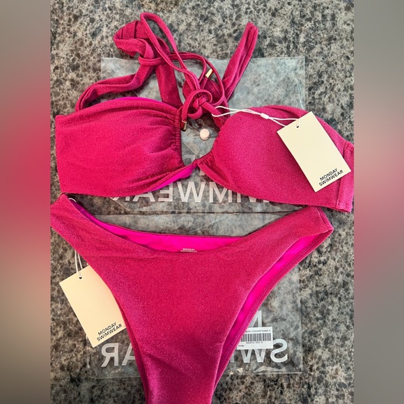 Monday Swimwear Other - NWT MONDAY SWIMWEAR BYRON BOTTOM & COPACABANA TOP— FUSCHIA BERRY SHIMMER